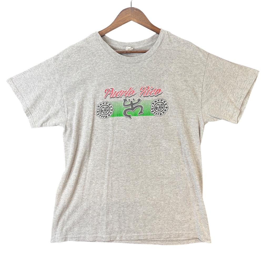 Vintage Puerto Rico Graphic T-Shirt Gray Mens Large Tropical Tourist Y2K